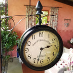  Monzana Wanduhr Vintage Quarzuhrwerke Mit Beidseitigem Ziffernblatt Doppelseitige Bahnhofsuhr Schmiedeeisern Retro-Design, Farbe:schwarz