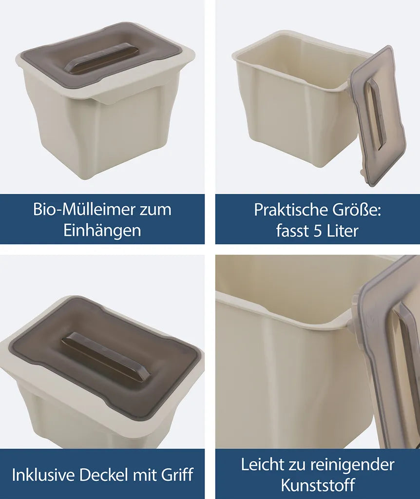 Sanitop-Wingenroth 28029 7Abfallsammler Zum Einhängen Mit Deckel,Müll Abfallbehälter, Tischmülleimer, Abfalleimer, Kunststoff, Grau