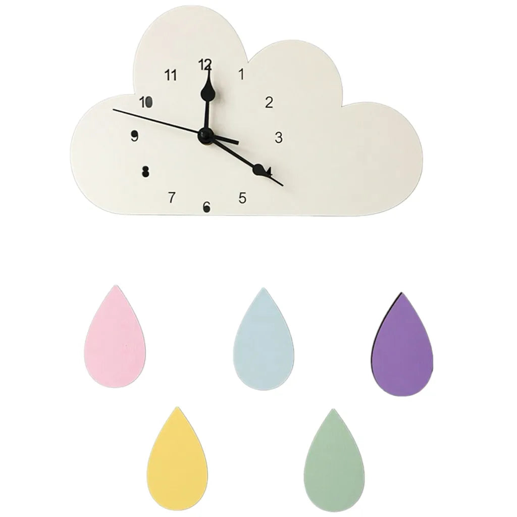  Weiß Dunkle Wolken Regentropfen Wanduhr Kinder Wanddekoration Uhr, 26*16cm