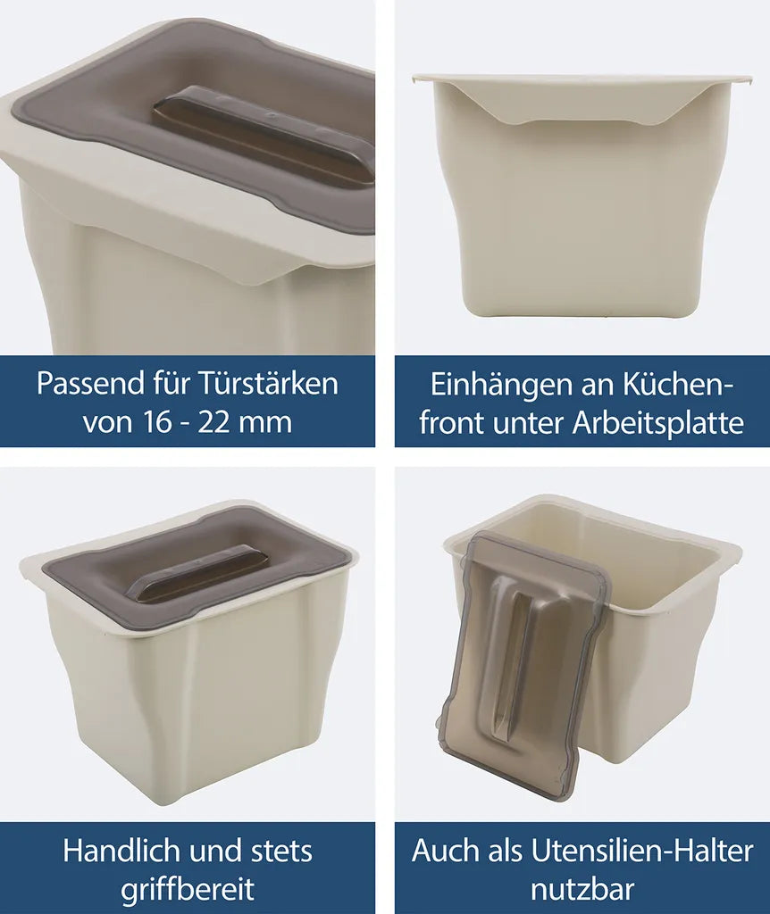  Sanitop-Wingenroth 28029 7Abfallsammler Zum Einhängen Mit Deckel,Müll Abfallbehälter, Tischmülleimer, Abfalleimer, Kunststoff, Grau