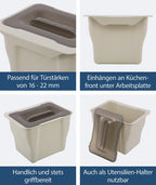 Sanitop-Wingenroth 28029 7Abfallsammler Zum Einhängen Mit Deckel,Müll Abfallbehälter, Tischmülleimer, Abfalleimer, Kunststoff, Grau