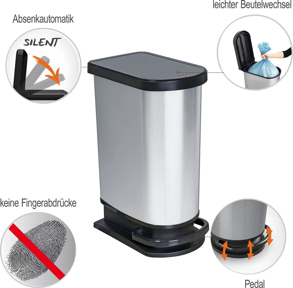 ROTHO Treteimer Duo 50 L PASO, Farbe:Silber Metallic
