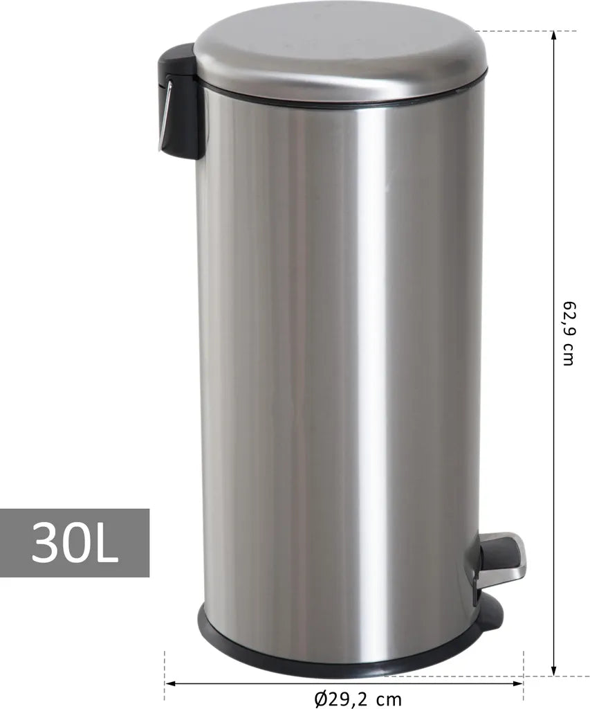  HOMCOM Treteimer Mit Inneneimer Pedal-Mülleimer Klappdeckel Abfallsammler Edelstahl Silber 30L