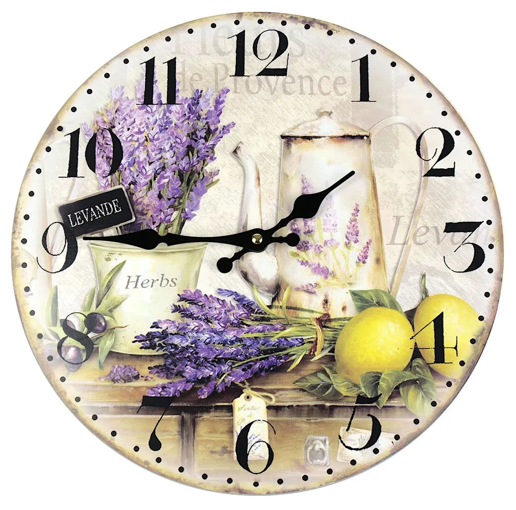  Wanduhr Dekouhr Küchenuhr Quartz Vintage Retro Dekorativ Wohnzimmer Ø 34 Cm Lavendel Und Zitronen Kräuter Oliven Teekanne