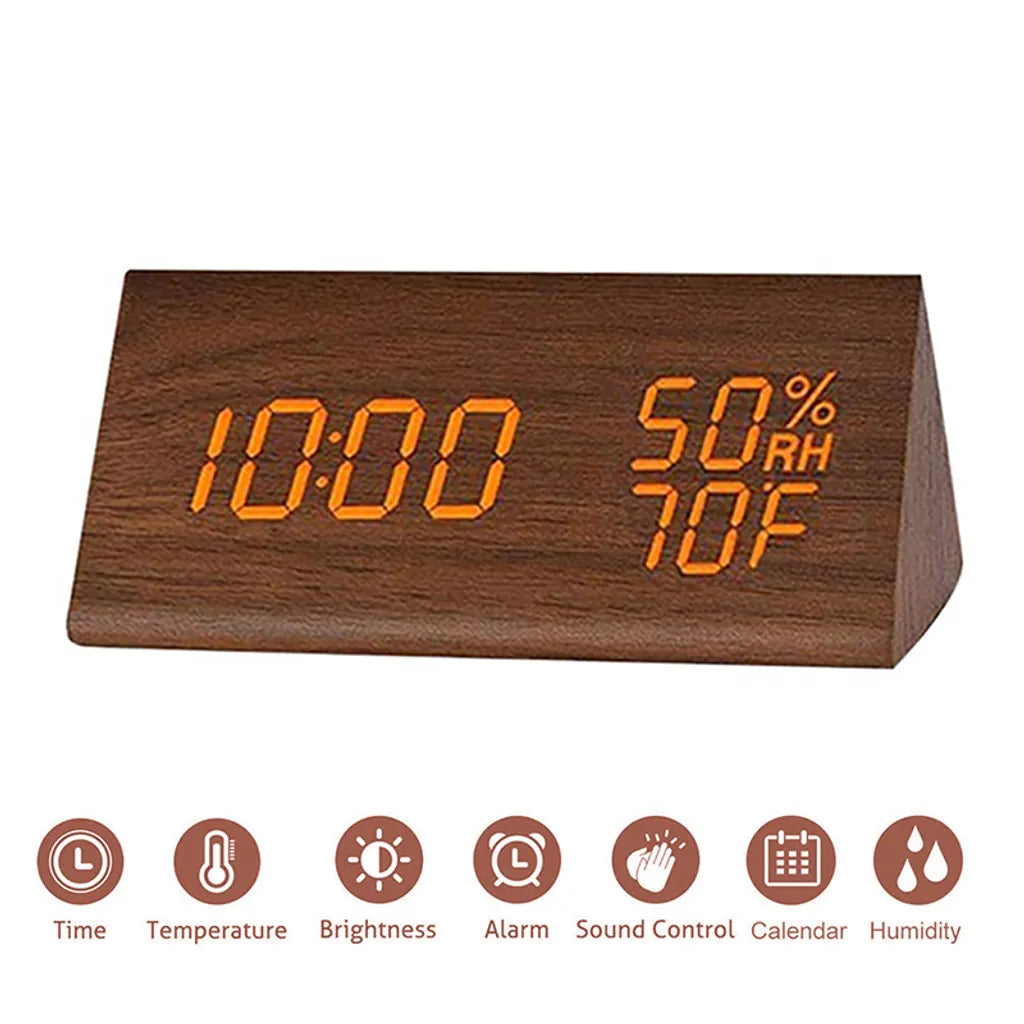  Wecker Digitaler LED Wecker Uhr Holz,mit Sprachsteuerung/Datum/Temperatur Und Luftfeuchtigkeit, Braun