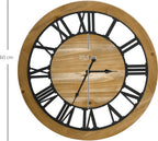  HOMCOM Wanduhr 60 Cm Mit Römischen Ziffern, Uhrwerk Im Vintage-Design, Geräuschlose Dekoration Für Wohnzimmer Küche Metall Tannenholz Schwarz+Natur