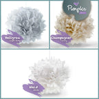  Pumpko® Decor 10 Seidenpapier Pompons | Champagner Hellgrau Weiß Deko Für Party Hochzeit |Ponpon