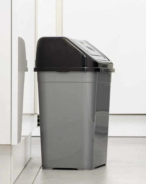 Abfalleimer Mit Schwingdeckel - 22 L / Klein - Mülleimer In Grau Mit Schwarzem Deckel - Müll Tonne Abfall Sammler