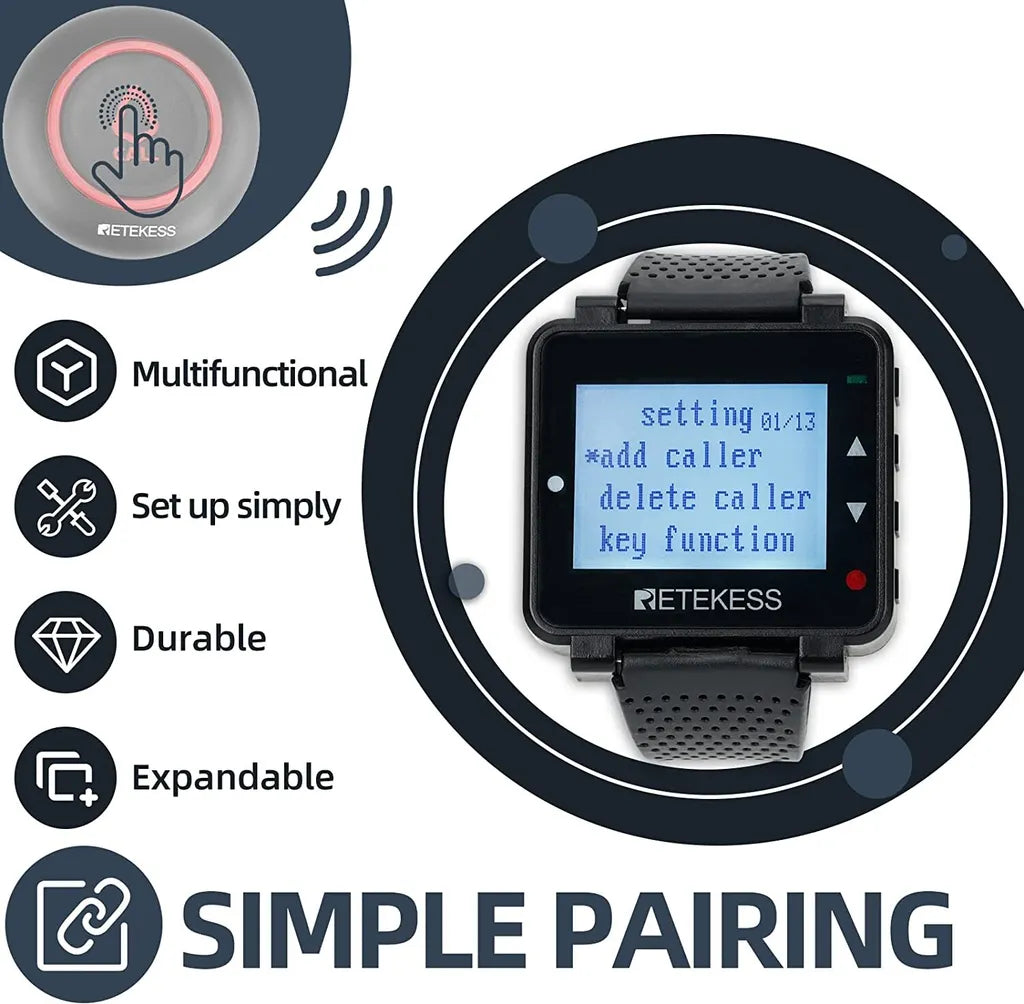  Retekess T128 Wireless Caregiver Pager Kellner Uhrenempfänger Für TD007 Und T117 Button Im Restaurant Hospital Nursing Home