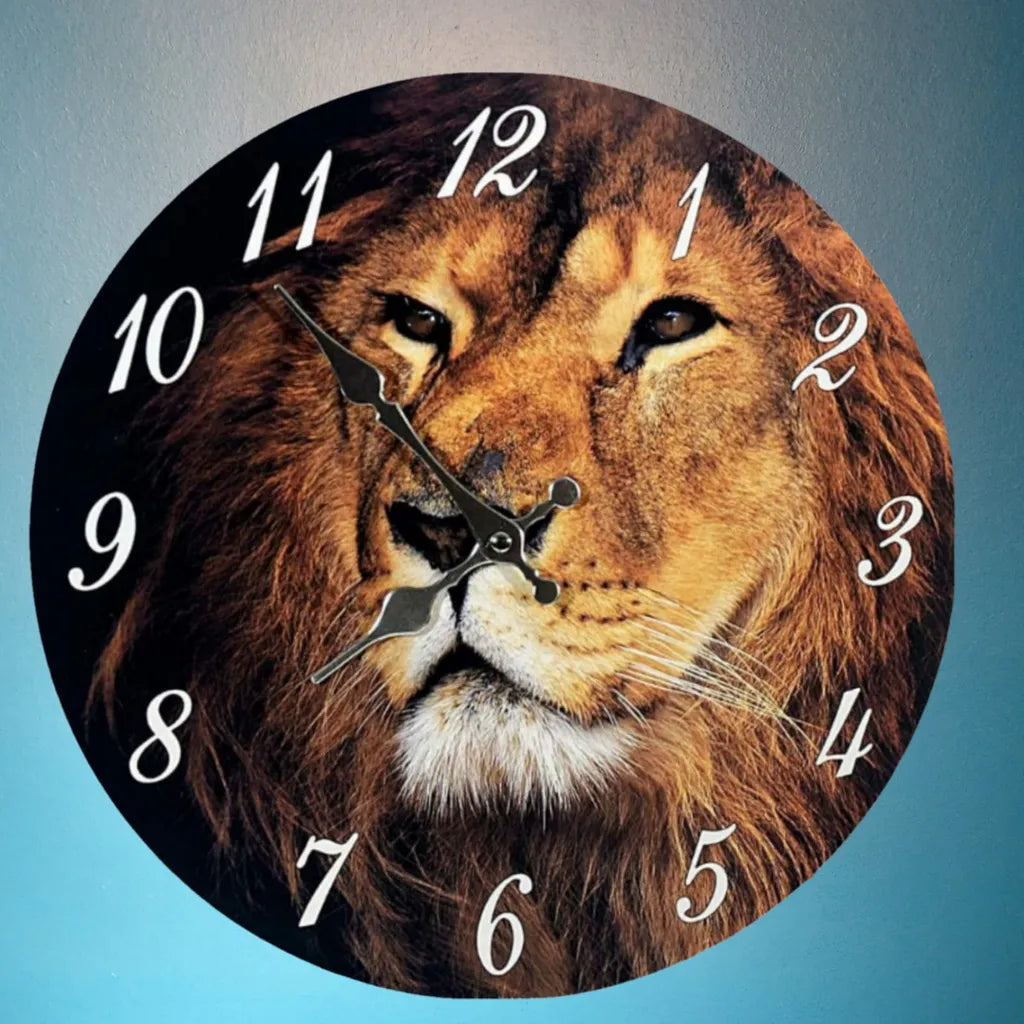  Runde Wanduhr - Motivuhr Löwenkopf - Designuhr Dekouhr Wohndeko Uhr Deko Uhren