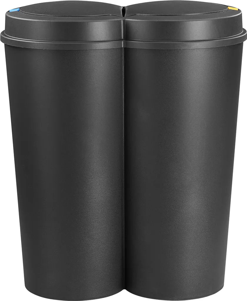  Deuba Mülleimer 50 L Duo 2fach Trennsystem 2x25L Druckknopf-Automatik Küche Abfalleimer Müllbehälter Mülltrennung Büro, Farbe:schwarz - Black - Noir