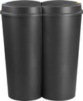  Deuba Mülleimer 50 L Duo 2fach Trennsystem 2x25L Druckknopf-Automatik Küche Abfalleimer Müllbehälter Mülltrennung Büro, Farbe:schwarz - Black - Noir