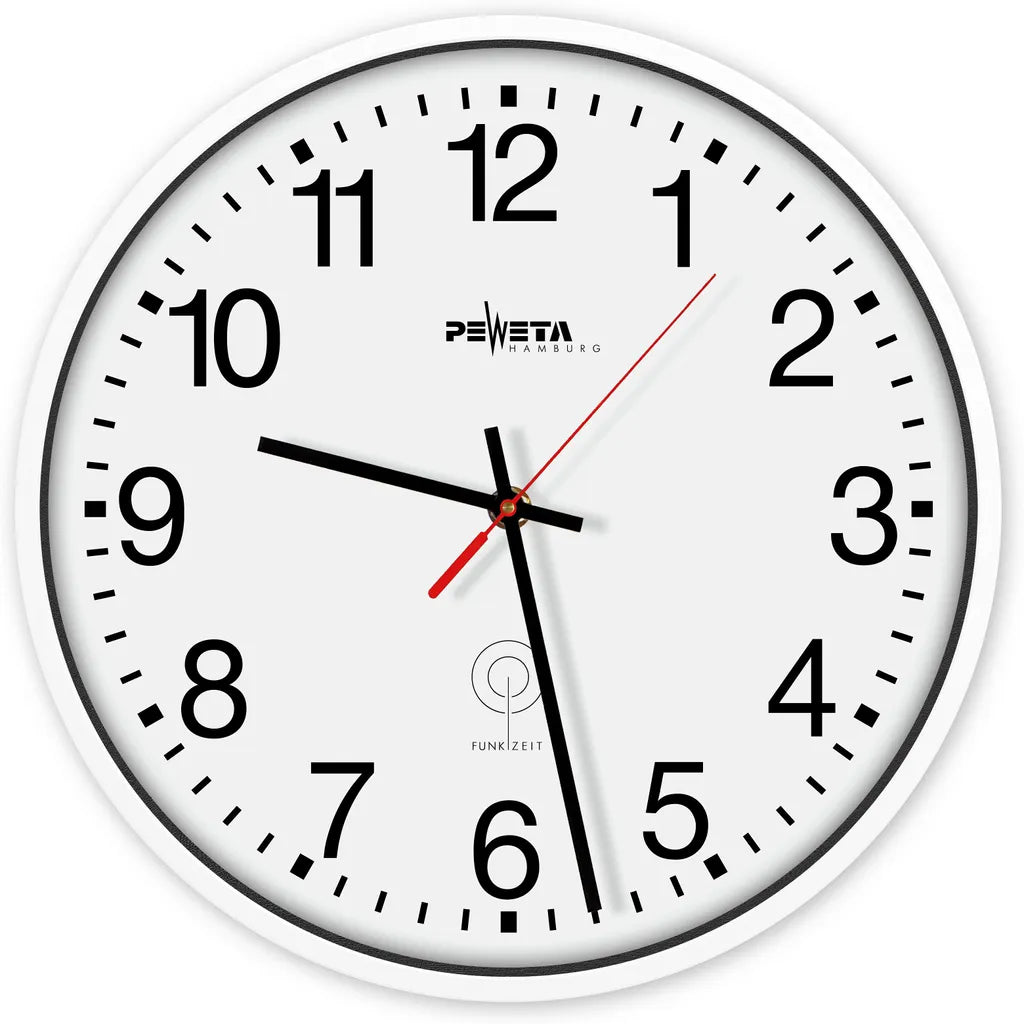  Peweta Wanduhr Kunststoff, Funk, Zifferblatt Arabische Zahlen, Weiß
