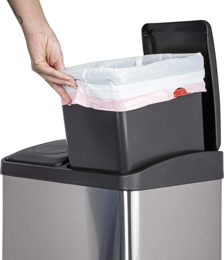  ONVAYA® Doppel Tretmülleimer Leo Edelstahl | 30L Mülltrennsystem Für Die Küche | Duo Abfalleimer In Silber & Schwarz | Müllbehälter 2X 15L