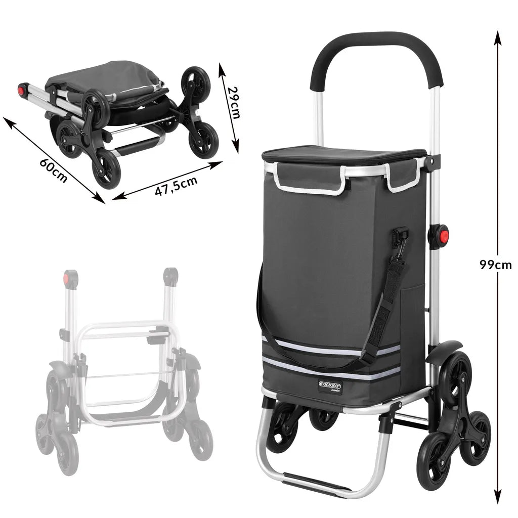  Monzana 2in1 Einkaufstrolley 30kg Klappbar Abnehmbare Tasche 6 Rollen Kühltasche Einkaufswagen Einkaufshilfe Treppensteiger , Farbe:Grau