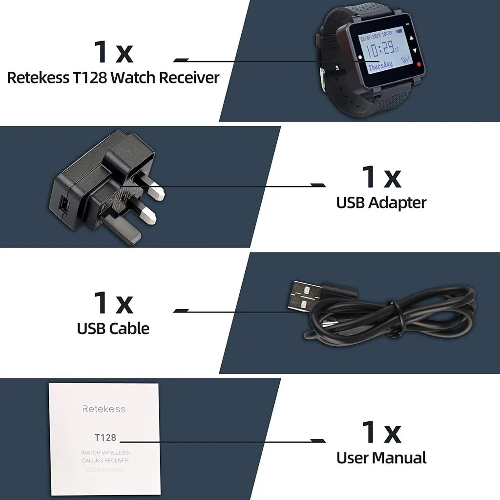  Retekess T128 Wireless Caregiver Pager Kellner Uhrenempfänger Für TD007 Und T117 Button Im Restaurant Hospital Nursing Home
