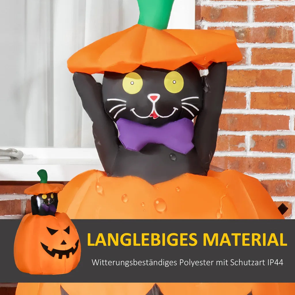  Outsunny 115 Cm Halloween Deko Aufblasbar Kürbisgeist Mit Beweglicher Katze Helloween-Gartendeko Mit LED Lichter Wasserdicht Für Indoor Außen Hof Rasen Haus Halloween Party