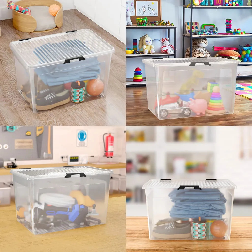  Deuba Aufbewahrungsbox Deckel Stapelbar Transparent Rollen Kunststoff BPA Frei Wohnzimmer Schlafzimmer Kinderzimmer 60L/30L, Volumen:30L