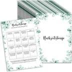  Hochzeitsbingo Karten Mit Je 16 Aufgaben - Lustiges Hochzeitsspiel Für Gäste Zum Kennenlernen (Eukalyptus, 50x Stück)