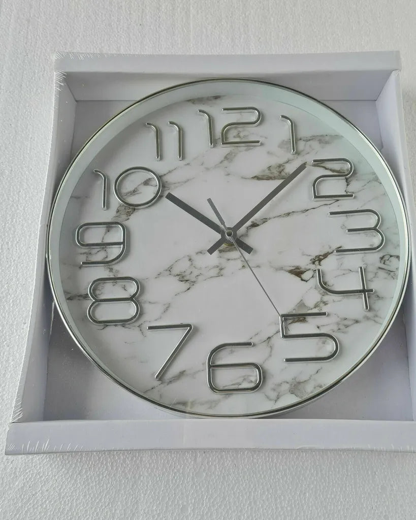  Wanduhr Uhr Marmor MARMOROPTIK Geräuscharm Weiß Grau 30cm SILBER NEU