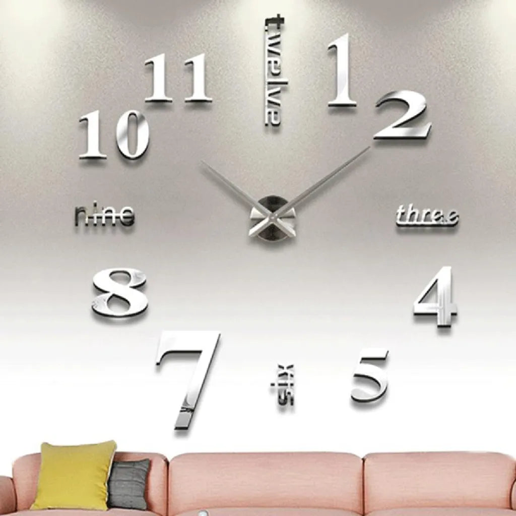  Moderne Mute DIY Große Wanduhr 3D Aufkleber Home Office Decor Geschenk (Silber)