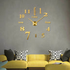  47“ 3D Spiegel Wanduhr Kleben Große Wall Clock Rahmenlose DIY Wanduhr Wandtattoo Wanduhr 120*120cm (Gold)