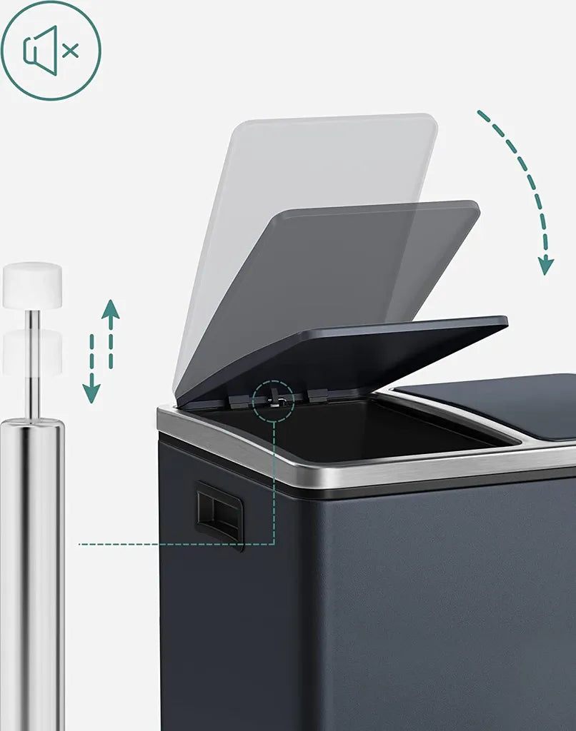  SONGMICS Mülleimer Treteimer Mit 2 Fächern 30 L Aus Metall 2 X 15 Liter Abfalleimer Mit Softclose Inneneimern Und Griffen Luftdicht Rauchgrau LTB30GS