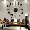  3D Spiegel Wanduhr DIY Große Frameless Sticker Silent Wanduhr (Schwarz)