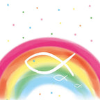  20 Servietten Rainbow Fische Regenbogen 3-lagig 33x33cm Taufe Geburt Kommunion Ichtys, Farbe:white