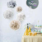  Pumpko® Decor 10 Seidenpapier Pompons | Champagner Hellgrau Weiß Deko Für Party Hochzeit |Ponpon