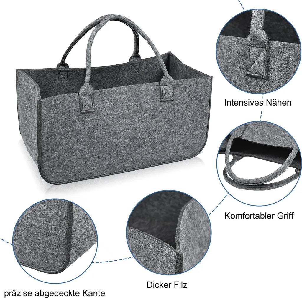  ACXIN 2 Stück Filzhandtasche, 30kg Belastbare Multifunktionshandtasche, Hochwertiger Einkaufskorb, Großvolumige Einkaufstasche (Hellgrau)