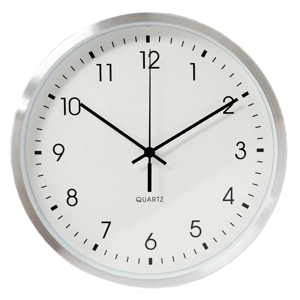  Wanduhr Analog Quartz Ø 25 Cm Ziffernblatt Zahlen Aluminium Silber Rund