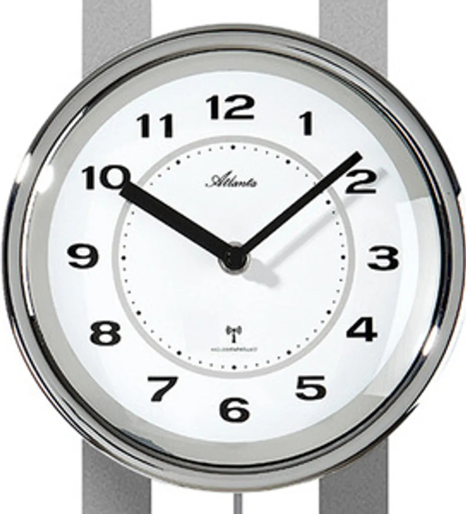  Atlanta 5105/19 Wanduhr Funk Funkwanduhr Mit Pendel Silbern Pendeluhr