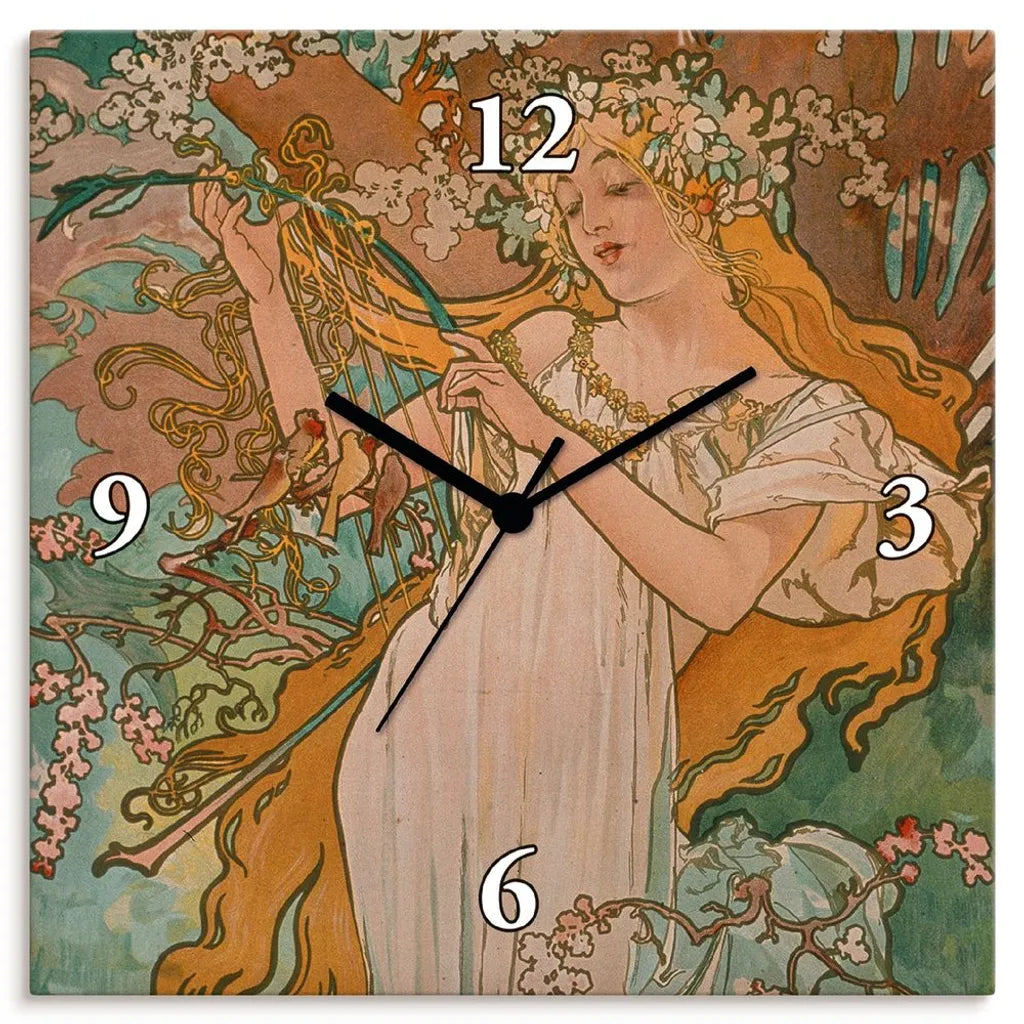  ARTland Wanduhr Auf Leinwand Funkuhr - Schwarzer Zeiger Jahreszeiten: Frühling. 1896. Größe: 30x30 Cm