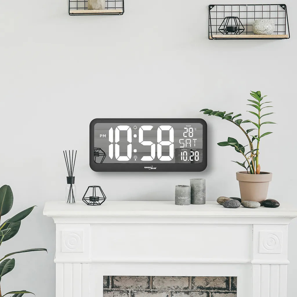  Digitale Uhr Mit Temperatuursensor 37x17cm Große Wanduhr Alarm LCD Display