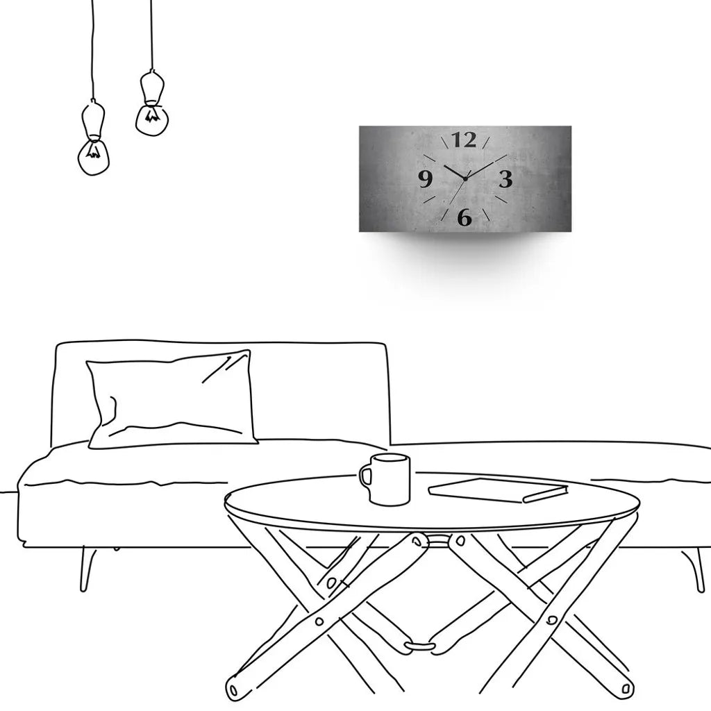  ARTland Wanduhr, Gebogen Quarzuhr - Schwarzer Zeiger Grauer Betonoptik Größe: 50x25 Cm