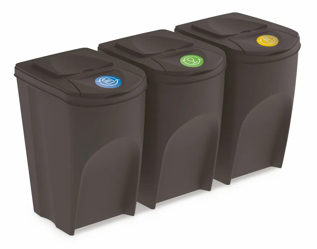  XL Sortibox Mülleimer Mit Deckel 3er Set - 35 L / Anthrazit - Müll Trennsystem Abfall Trenner Stapelbar