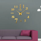  47“ 3D Spiegel Wanduhr Kleben Große Wall Clock Rahmenlose DIY Wanduhr Wandtattoo Wanduhr 120*120cm (Gold)