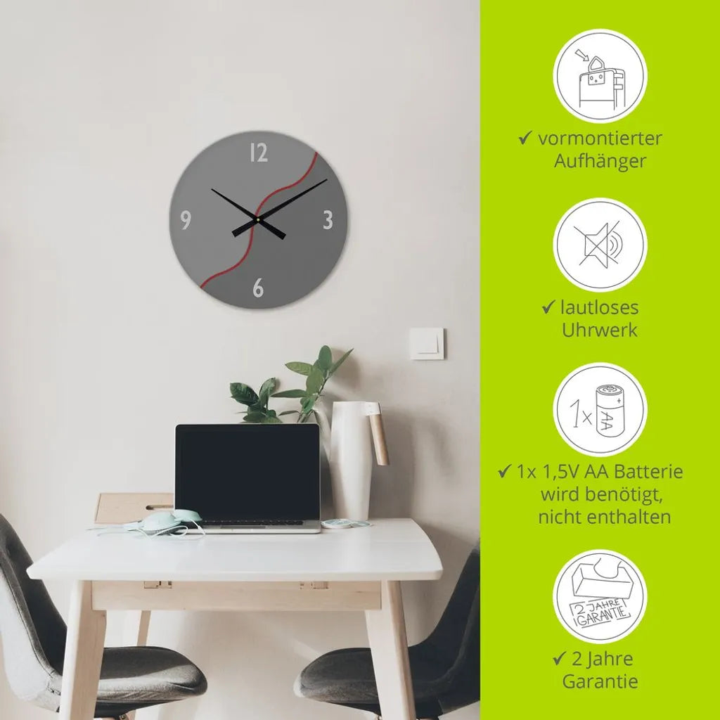  ARTland XXL GLas Wanduhr Quarzuhr - Schwarzer Zeiger Trennung Der Grautöne Größe: 50x50 Cm