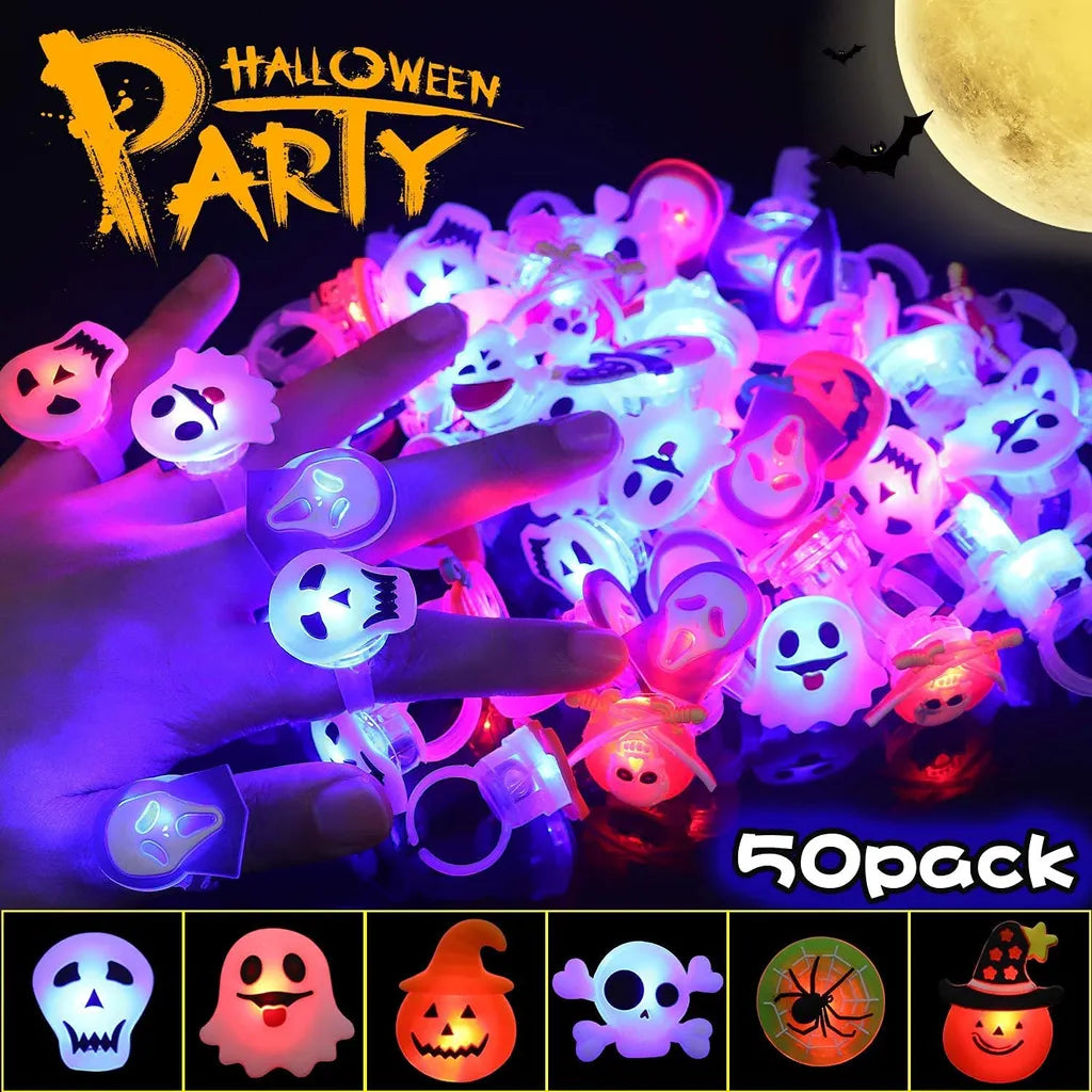  50 Stück 3D-Halloween-Leuchtringe, Spielzeuge, Halloween-Party, Gastgeschenke Für Kinder Und Erwachsene, Blinkender LED-Ring, Leuchtet Im Dunkeln, Partyzubehör, Halloween, Goodie Bag Füllstoffe, Keine Süßigkeiten-Geschenktüten