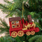  Christbaumschmuck Kunststoff Glitzer Lokomotive 12cm Rot / Gold