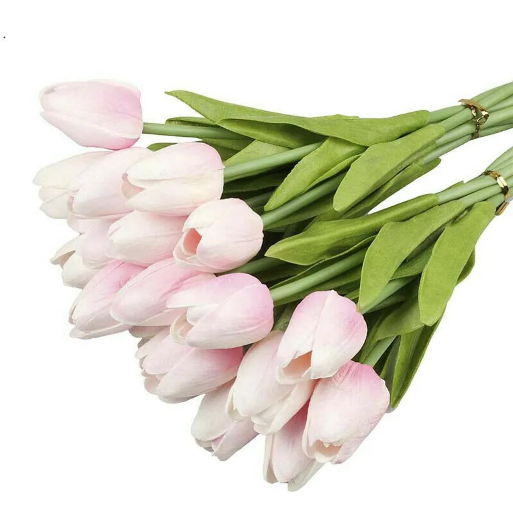  10er Künstliche Tulpe Blume Kunstblumen Gefälschte Blumen Bukett Künstlich Tulpe Puder Weiß