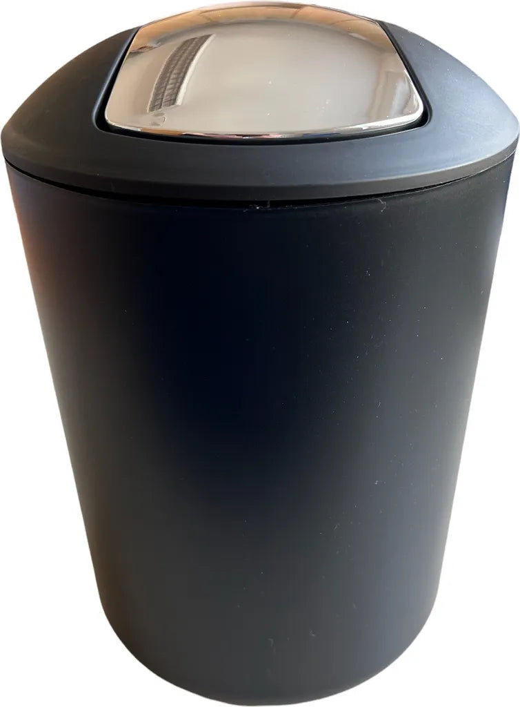  Kosmetikeimer 5 Liter, Kunststoff Schwarz, Mülleimer Mit Schwingdeckel Bad, Ø 19,5x30,5cm