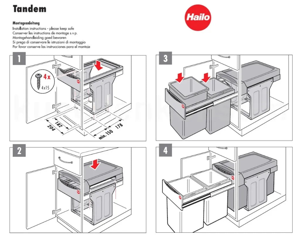  Hailo Abfallsammler 366610 Tandem 2x 15 L PlusFilter Mülleimer Abfalltrennsystem