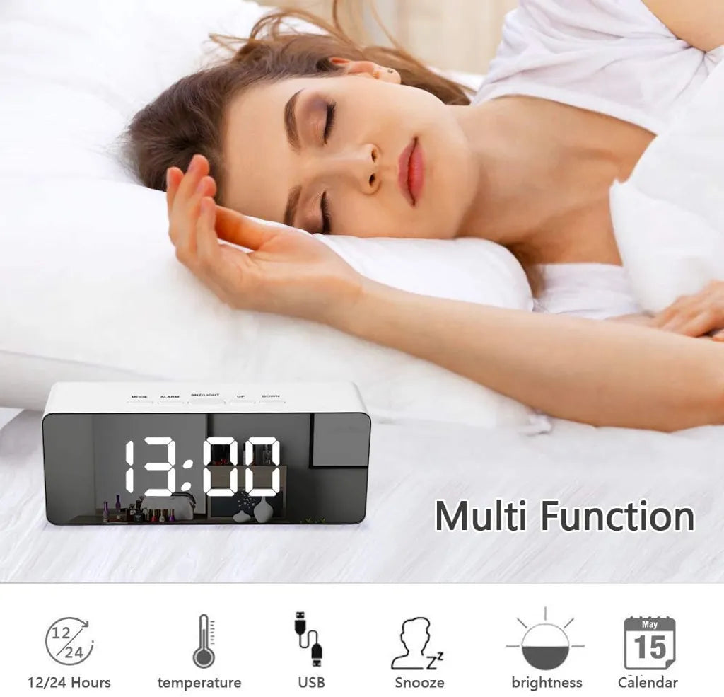  LED Spiegel Digitaler Wecker, Desktop USB Elektronisches Thermometer Am Bett Digitaler Wecker