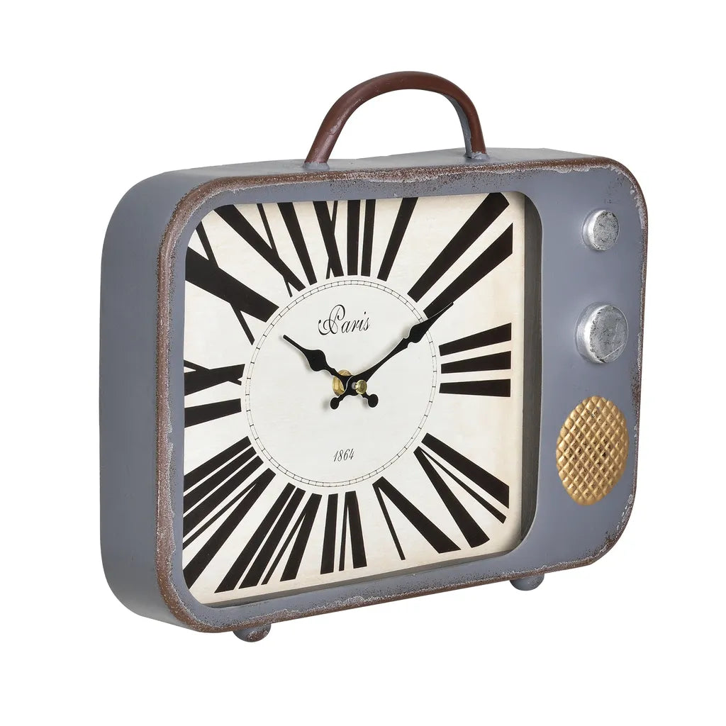  [en.casa]® Wanduhr Alter Fernseher Mit Analoger Anzeige - 33 X 5 X 27 Cm - Mehrfarbig - Glas