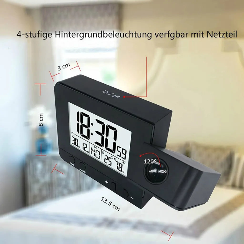  Projektionswecker Für Schlafzimmer, Digitaler Wecker Mit Großer LED-Anzeige Und Dimmer, 180 °Projektor, USB-Ladegerät, 12/24 H, Sommerzeit, Schlummer, Schreibtischwand-Deckenuhr Für ältere Kinder