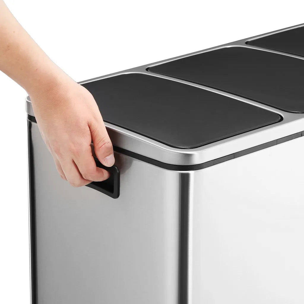  SONGMICS Mülleimer 54L Treteimer 3 X18L Edelstahl Abfalleimer Mit Fußpedal Handgriffen Und 3 Inneneimern Aus Kunststoff LTB54NL