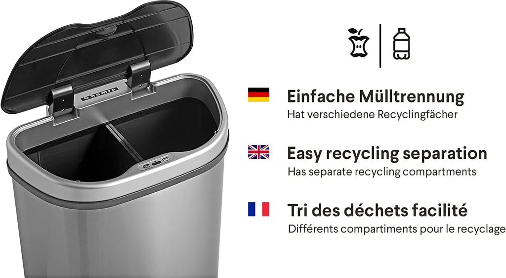  QUBIX Sensor Mülleimer 70L - 2 X 35L - 2 Fächer - Edelstahl - Abfalleimer - Abfalltrennsensor - Abfalltrennung Mülleimer