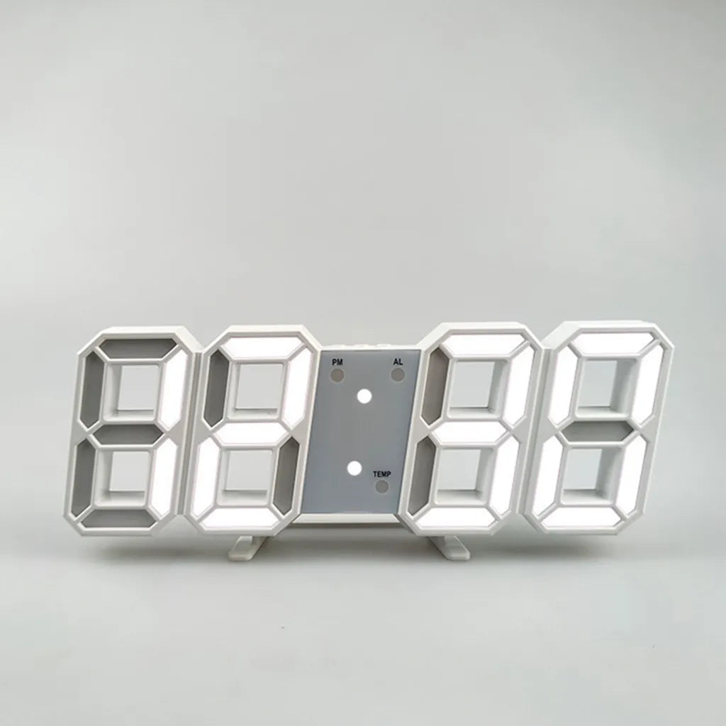  Weiß 3D LED Digital Alarmuhr Schreibtisch Uhr Wecker